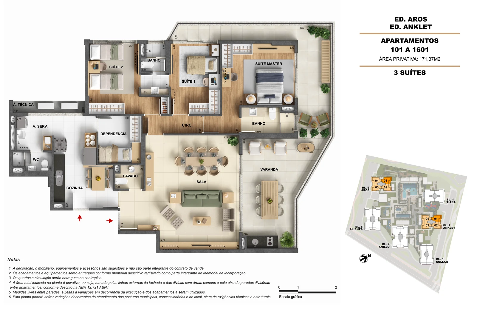 Planta 3 quartos — 117 a 126 m² — Pura por Artefacto