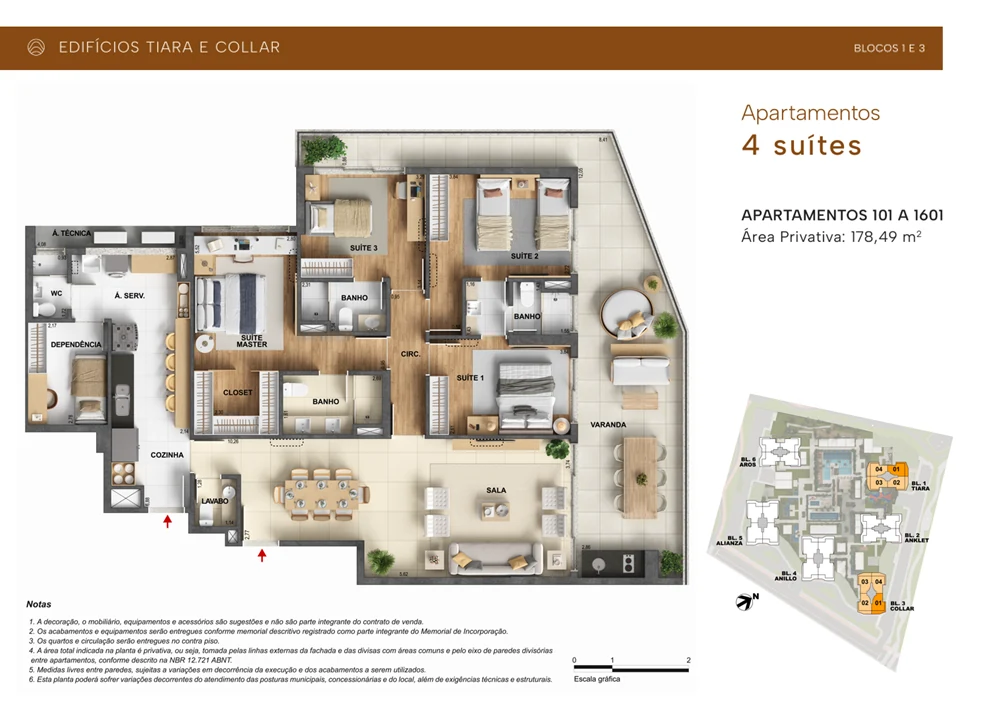 Planta 4 quartos — 123 a 126 m² — Pura por Artefacto