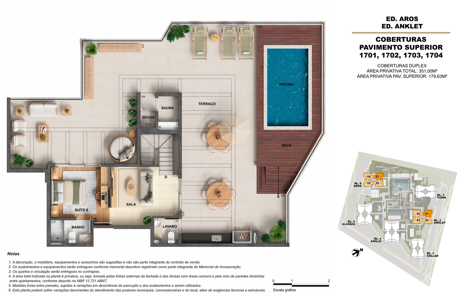 Planta Cobertura 4 quartos — 249 a 254 m² — Pura por Artefacto